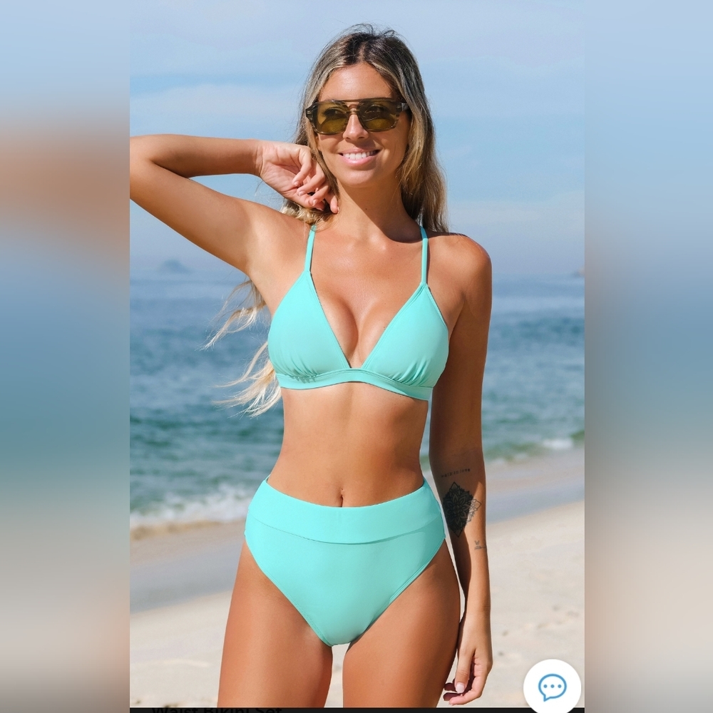 Dreamscapes Y-Back Triangle & Banded High Waist Bikini Set
